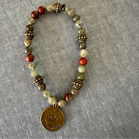 Bloodstone bracelet with bronze Libra charm. Natural agate beads. - Picture 5 of 5